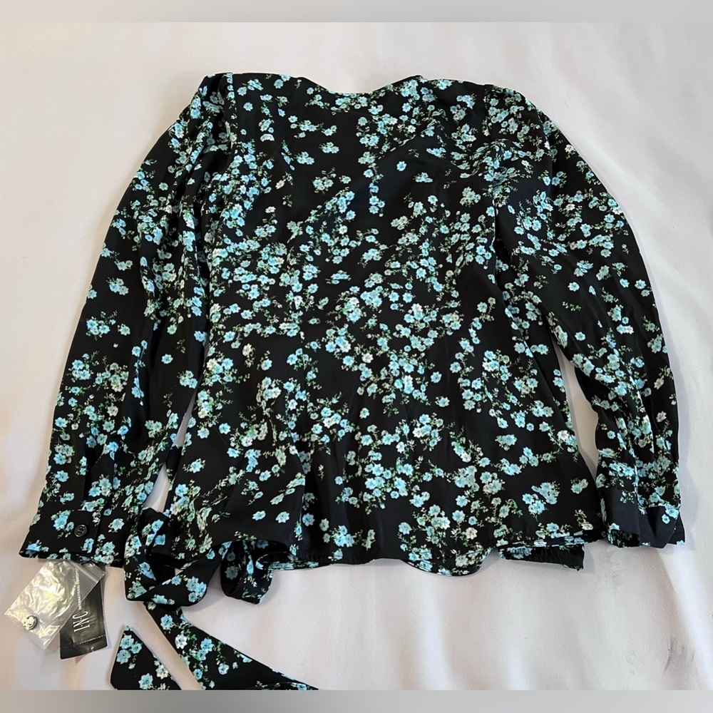 INC‎ International Concepts Womens Printed Wrap Blouse, Black,sz Small - Picture 9 of 11